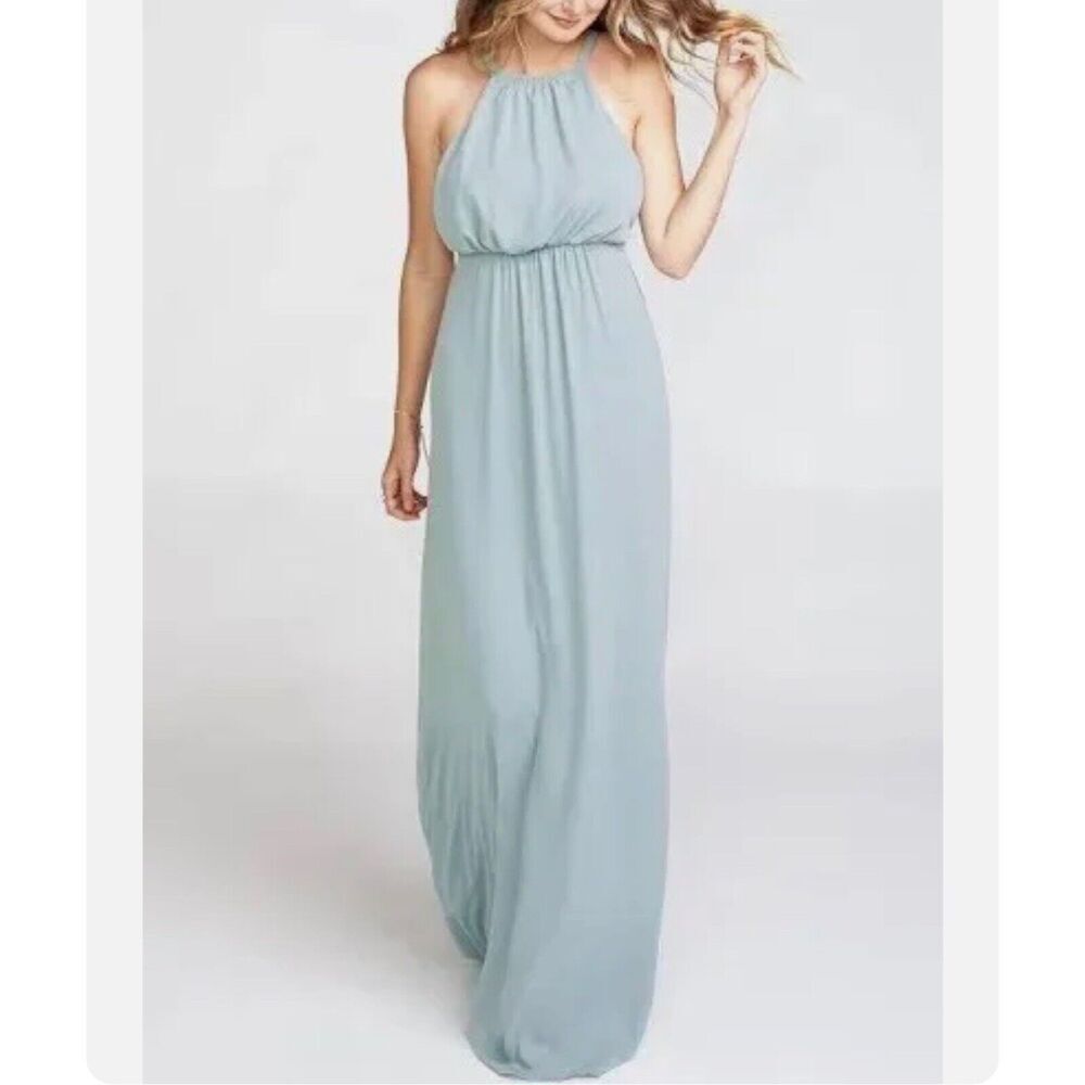Show Me Your MuMu Amanda Maxi Dress Size XXS Silver Sage Crisp Chiffon NWT